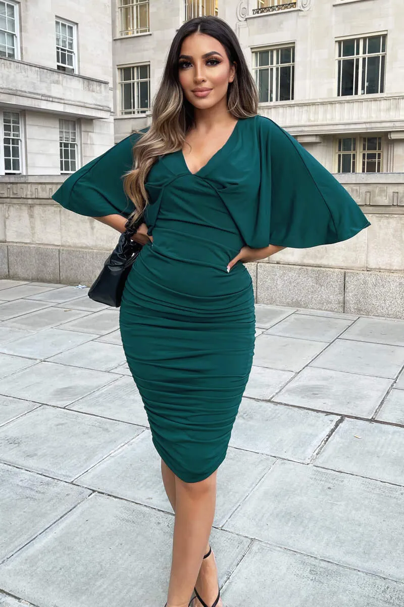 Teal Ruched Batwing Short Sleeve Midi Dress sold by AX Paris product image thumbnail 3