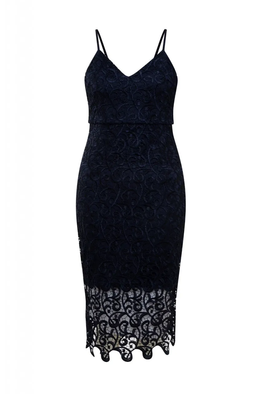 Navy V Neck Crochet Midi Dress sold by AX Paris product image thumbnail 5