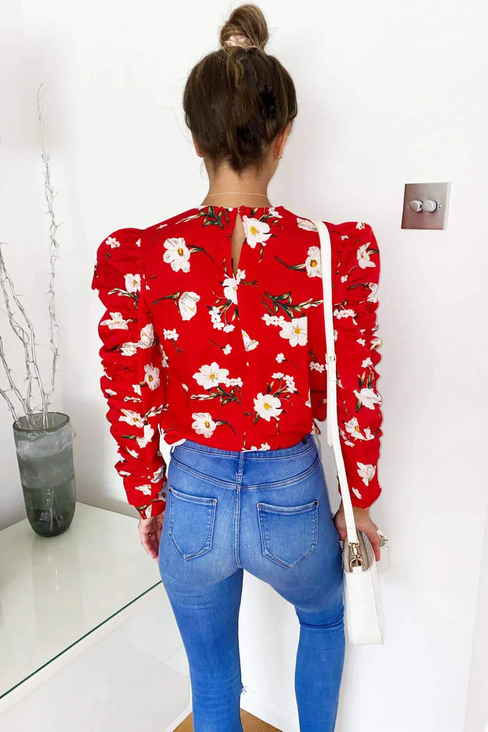 Red Floral Ruched Sleeve Top sold by AX Paris product image thumbnail 4