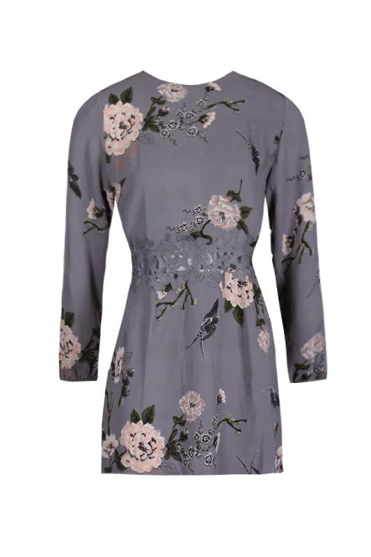 Grey Sleeved Crochet Detail Dress sold by AX Paris product image thumbnail 4