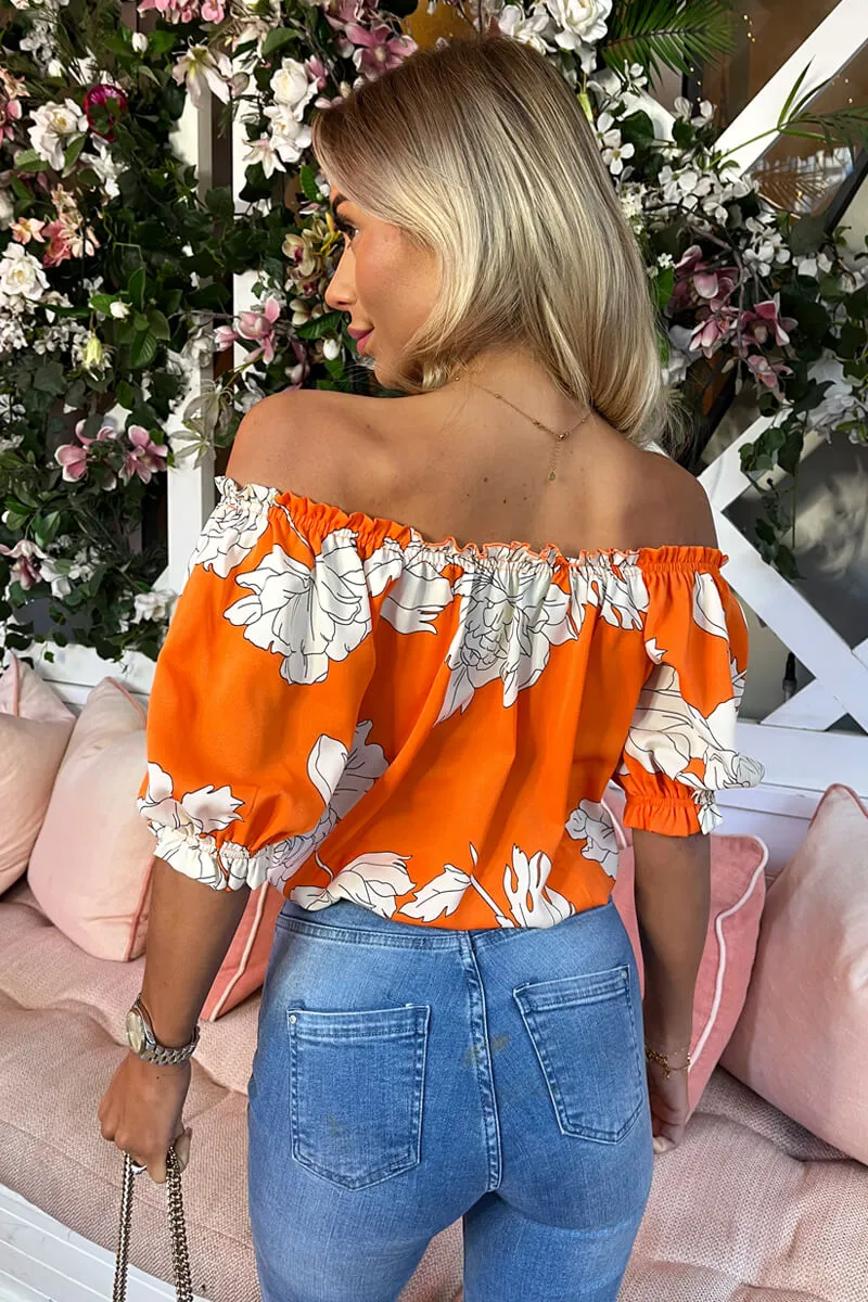 Orange Floral Print Elasticated Off The Shoulder Frill Detail Top sold by AX Paris product image thumbnail 5