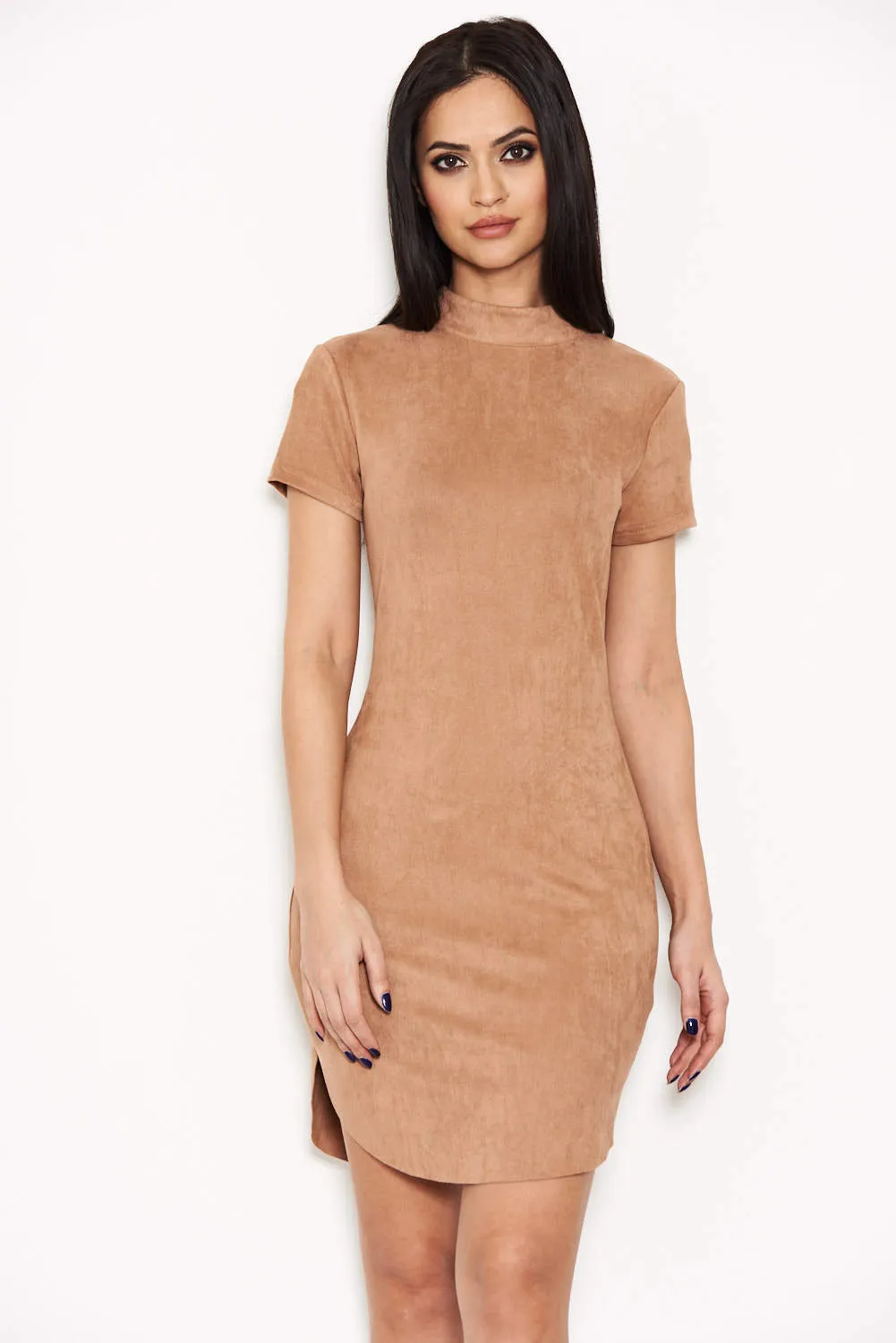 Mink Faux Suede Mini Dress with High Neck sold by AX Paris product image thumbnail 4