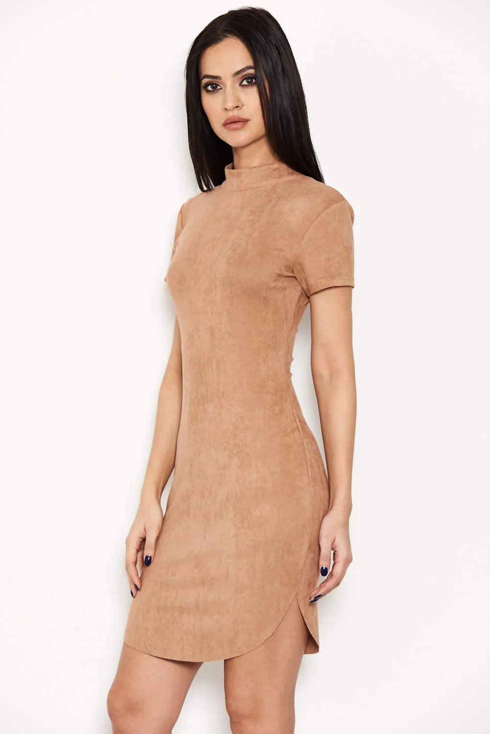 Mink Faux Suede Mini Dress with High Neck sold by AX Paris product image thumbnail 5
