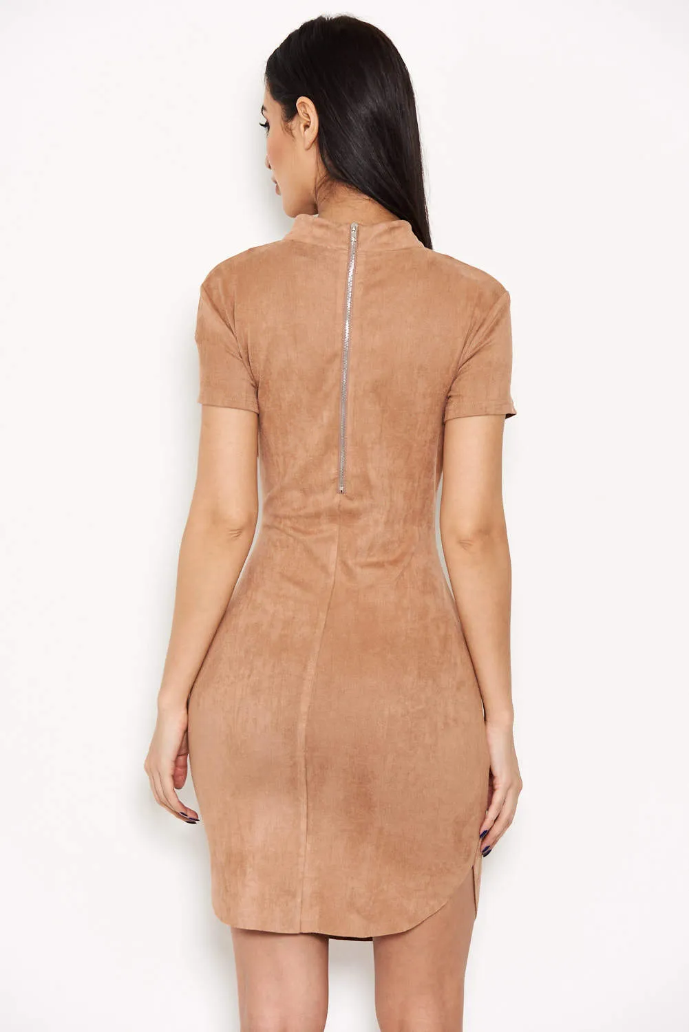 Mink Faux Suede Mini Dress with High Neck sold by AX Paris product image thumbnail 3
