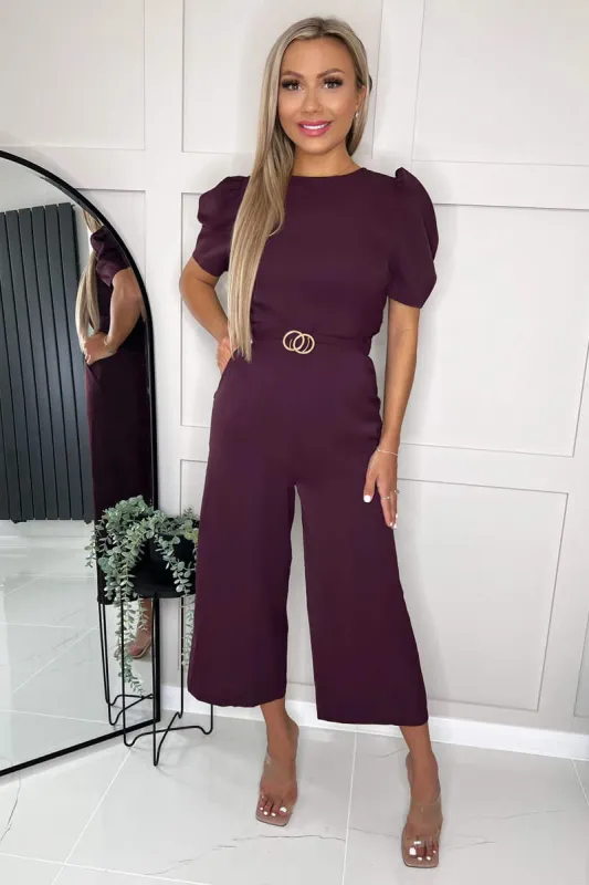Plum Short Sleeve Belted Jumpsuit sold by AX Paris