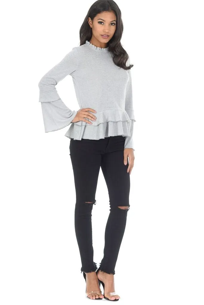 Silver High Neck Bell Sleeve Top sold by AX Paris product image thumbnail 2