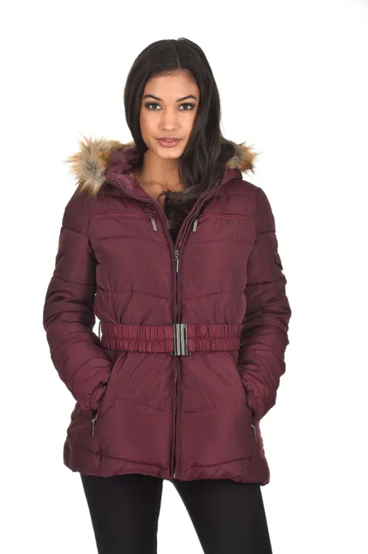 Wine Padded Puffer Jacket sold by AX Paris