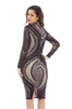 Black/Nude Mesh Bodycon Dress with Contrast Cut-Out-Neck Style sold by AX Paris