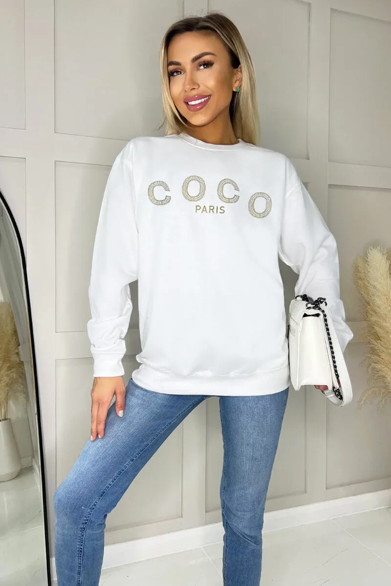 White Coco Gold Slogan Sweatshirt sold by AX Paris