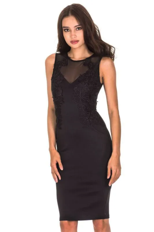 Black Mesh and Crochet Midi Dress sold by AX Paris