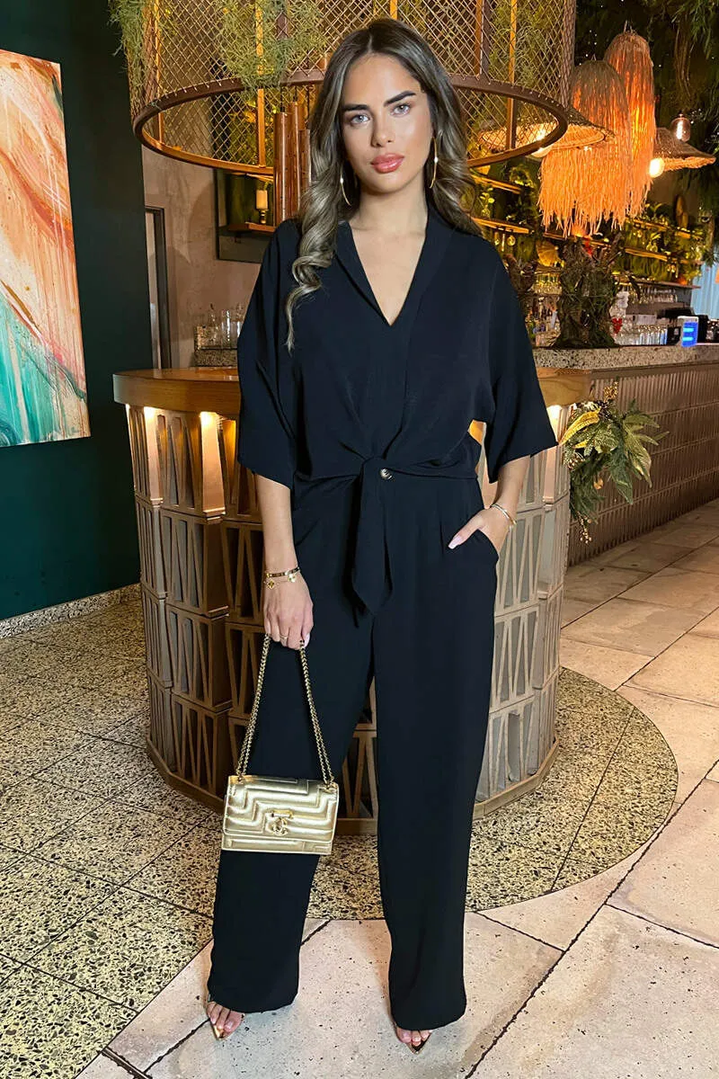 Black V-Neck Collar Tie Front Shirt sold by AX Paris product image thumbnail 2