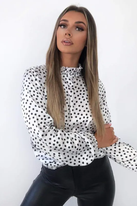 White Polka Dot Long Sleeve Top sold by AX Paris