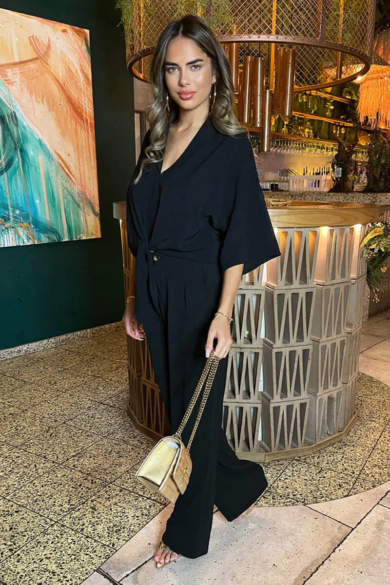 Black V-Neck Collar Tie Front Shirt sold by AX Paris product image thumbnail 3