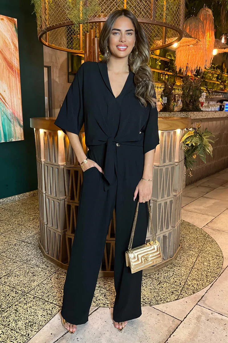 Black V-Neck Collar Tie Front Shirt sold by AX Paris product image thumbnail 4