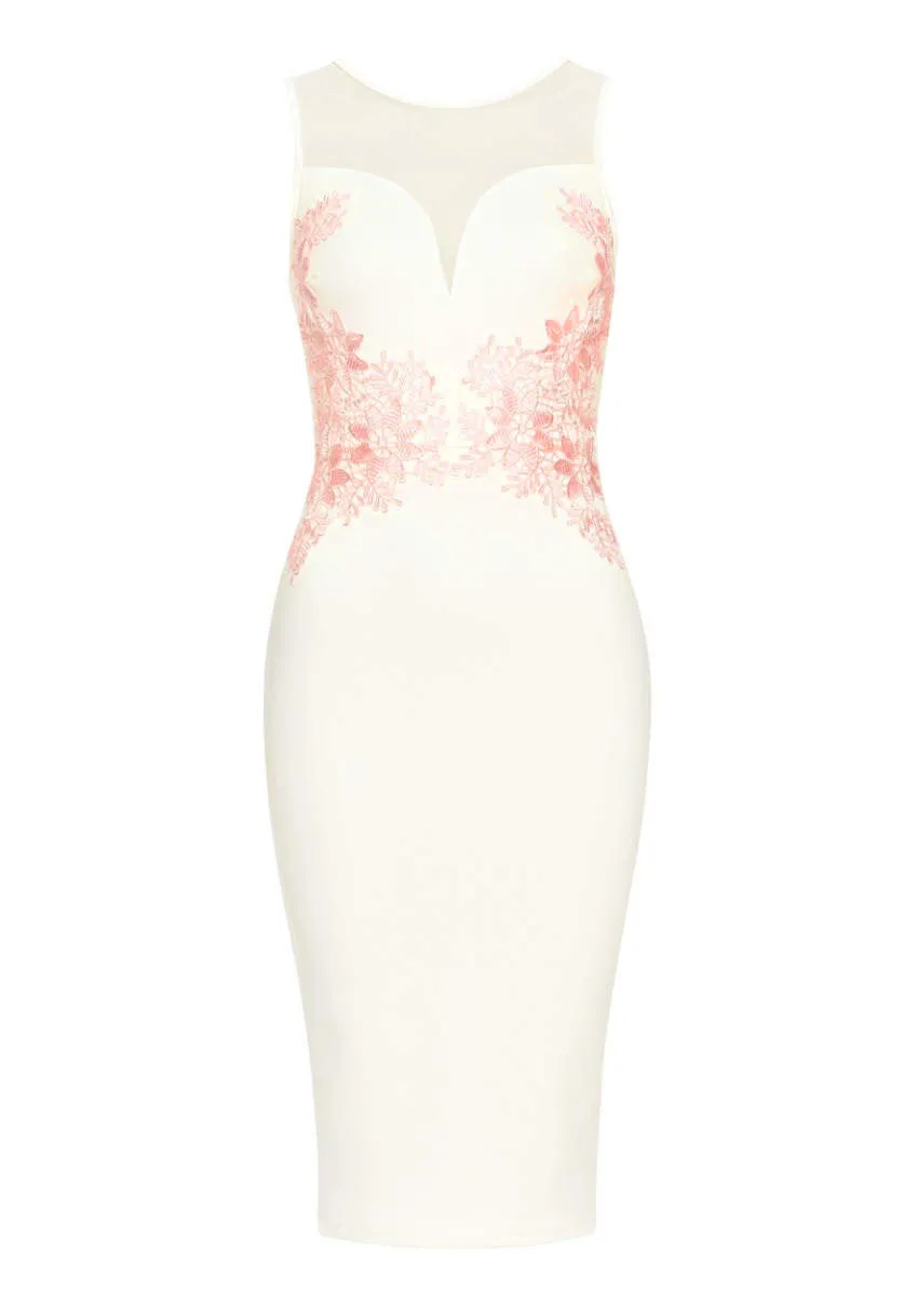 Cream Sheer Top Bodycon With Lace Detail sold by AX Paris product image thumbnail 4