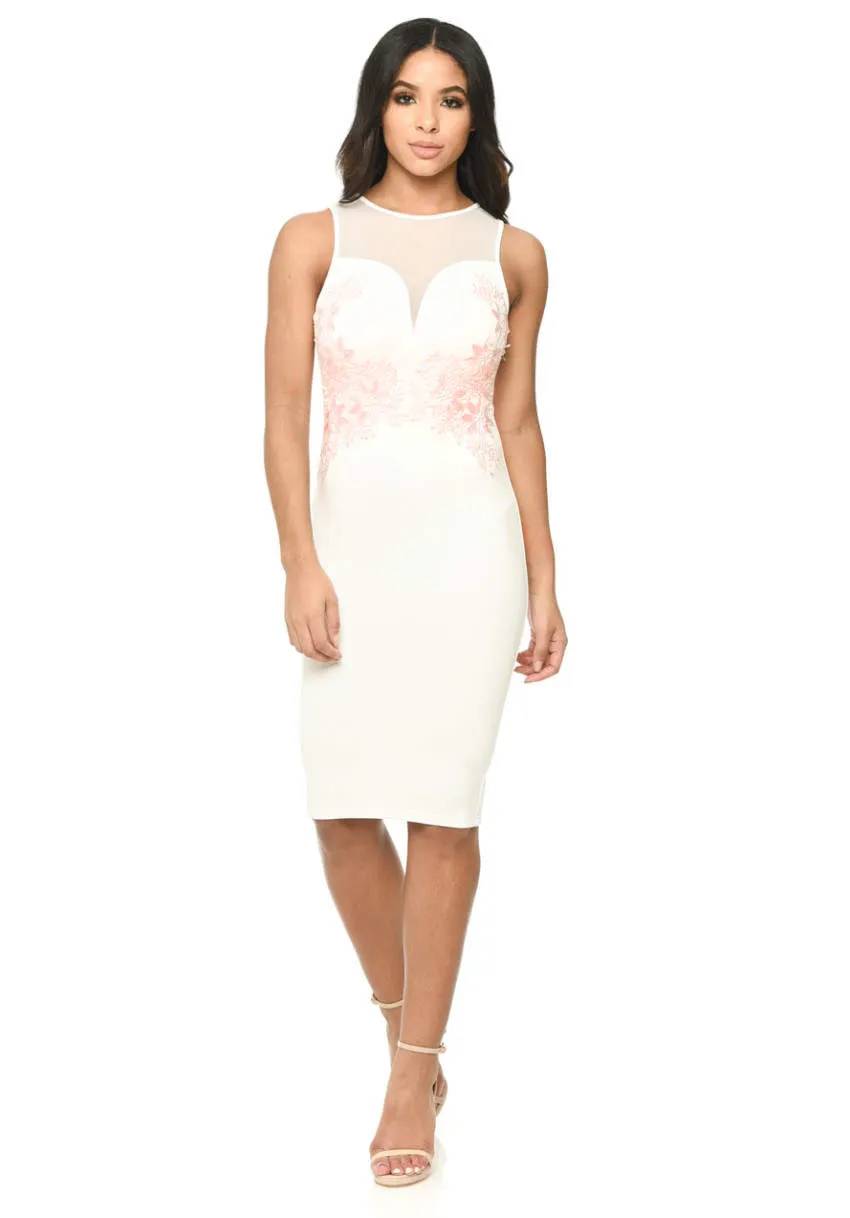 Cream Sheer Top Bodycon With Lace Detail sold by AX Paris product image thumbnail 2