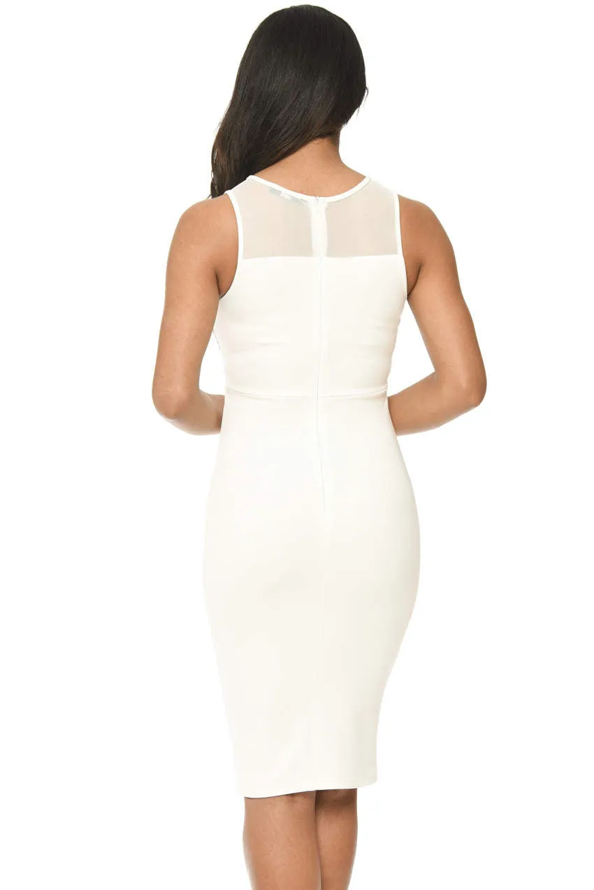 Cream Sheer Top Bodycon With Lace Detail sold by AX Paris product image thumbnail 3