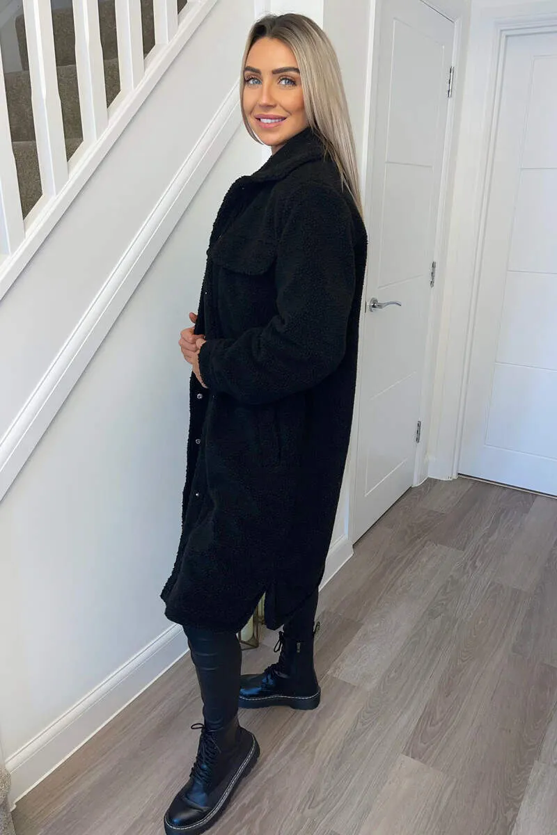 Black Oversized Teddy Faux Fur Front Pocket Coat sold by AX Paris product image thumbnail 3