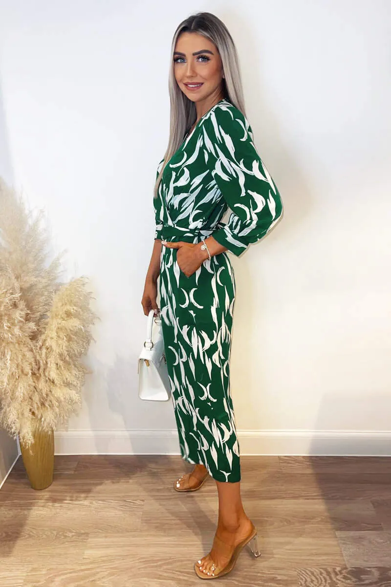 Green And White Printed Belted Jumpsuit sold by AX Paris product image thumbnail 3