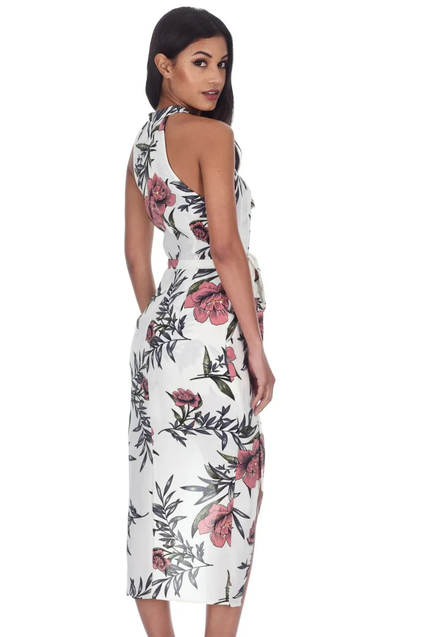 Cream Floral Wrap Over Skirt Dress sold by AX Paris product image thumbnail 3