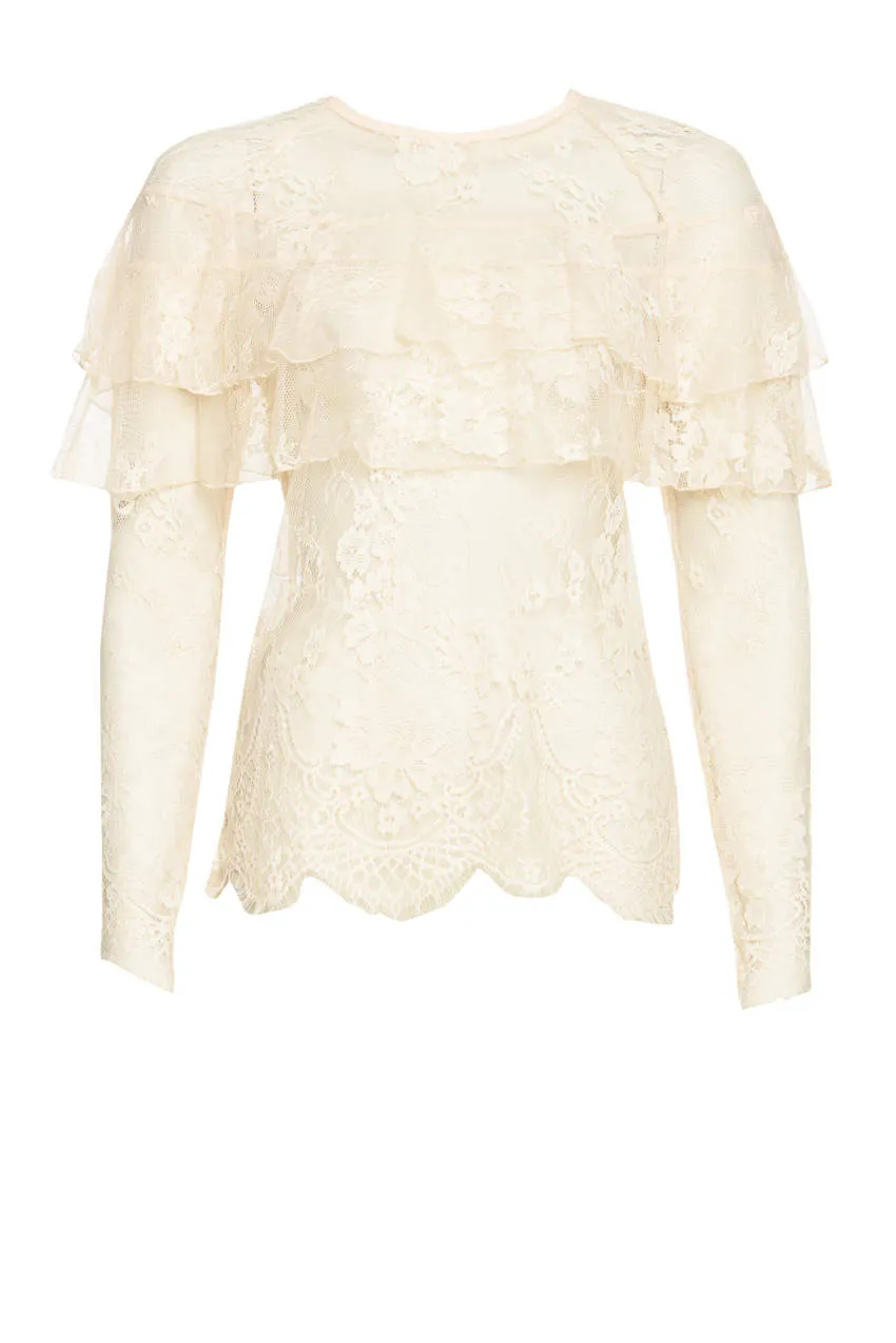 Champagne Long Sleeved Lace Frill Top sold by AX Paris product image thumbnail 4