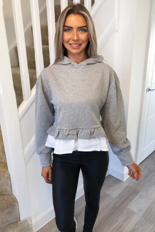 Grey Peplum Hoodie sold by AX Paris