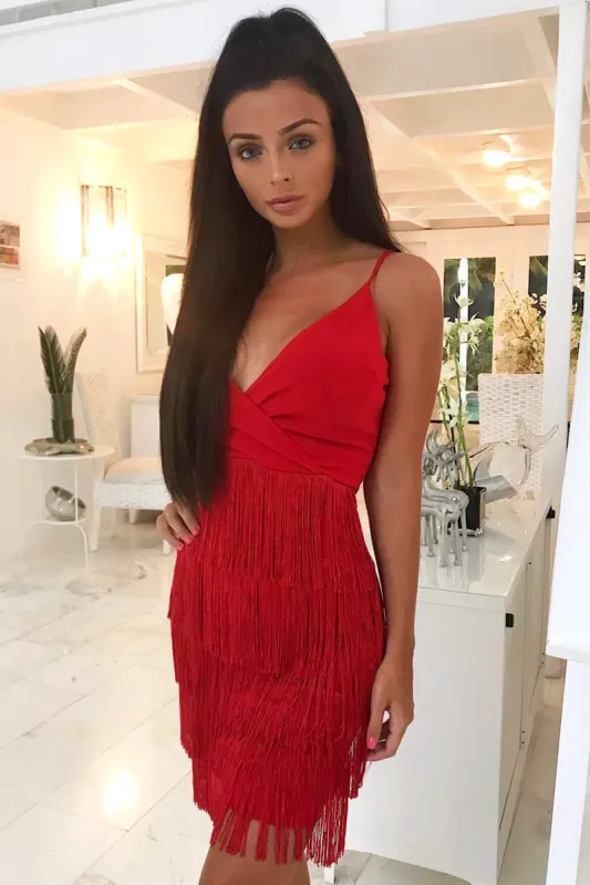 Red Tassel Front Wrap Dress sold by AX Paris
