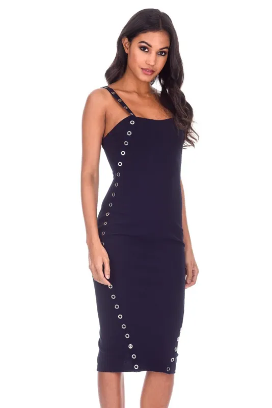 Navy Eyelet Detail Bodycon Midi Dress sold by AX Paris