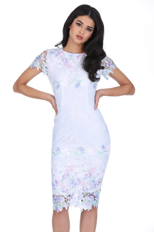 Blue Floral Detail Crochet Midi Dress sold by AX Paris