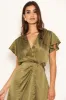 Olive Polka Dot Pleated Wrap Dress sold by AX Paris