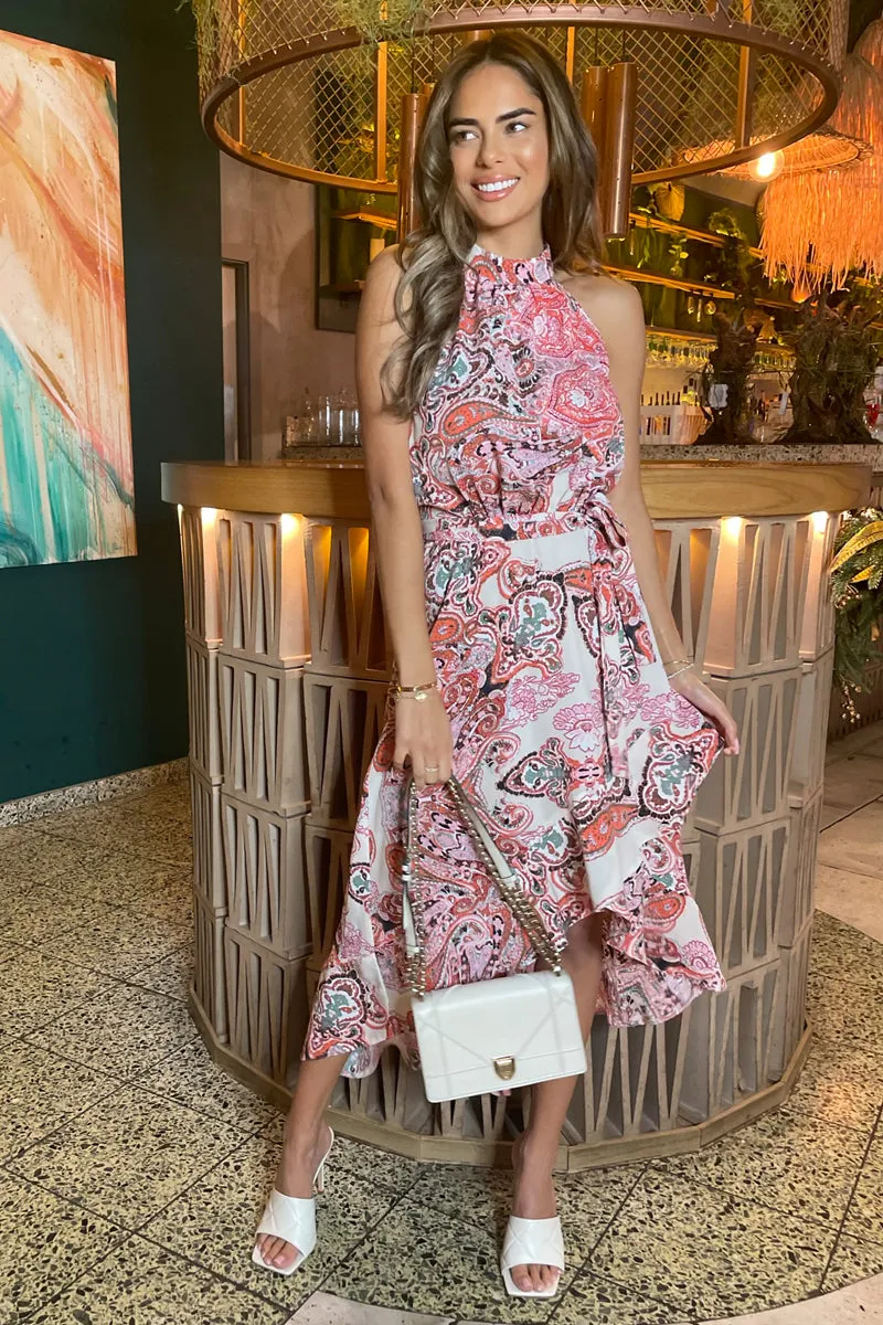 Multi Print Paisley Halter Neck Tie Waist Midi Dress sold by AX Paris product image thumbnail 2