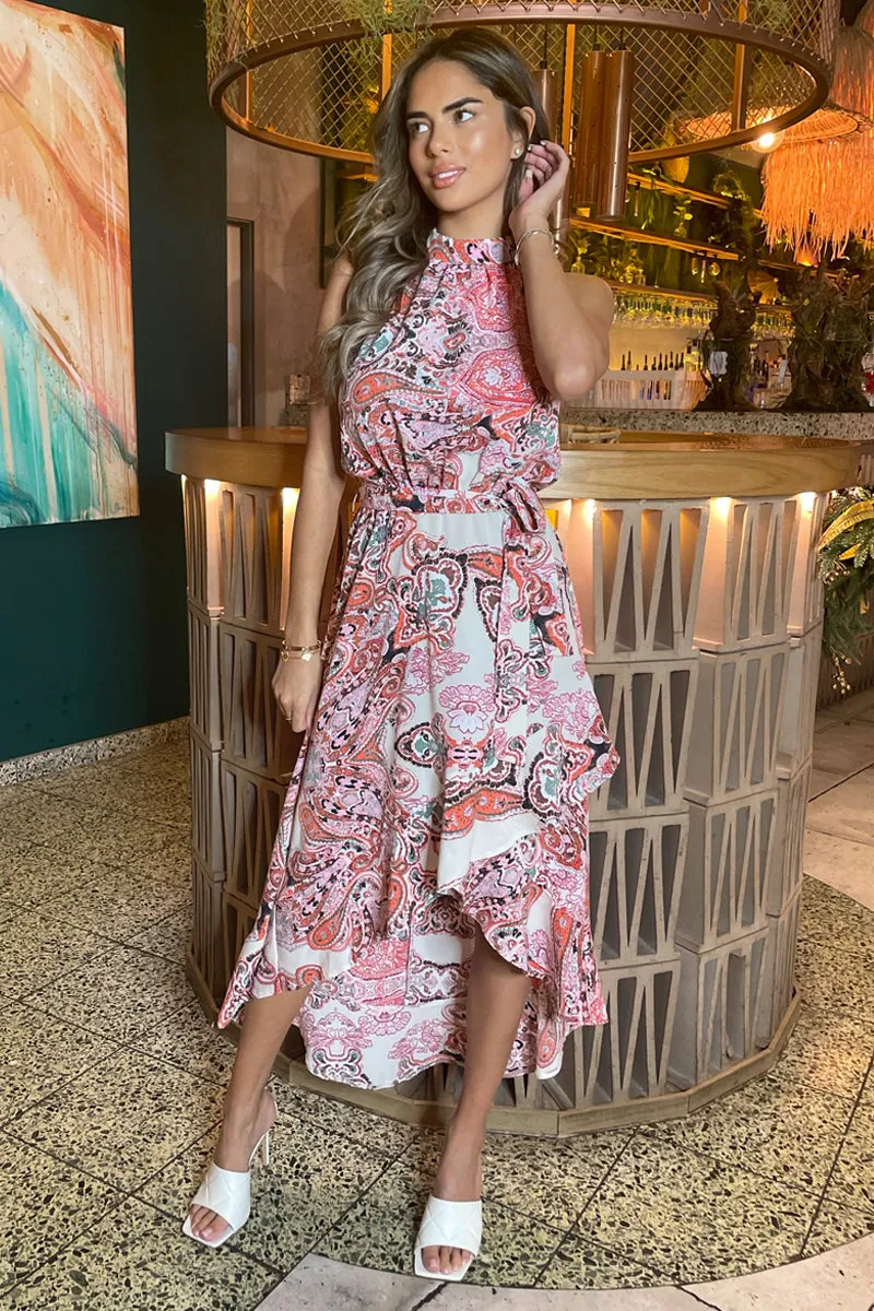 Multi Print Paisley Halter Neck Tie Waist Midi Dress sold by AX Paris product image thumbnail 3