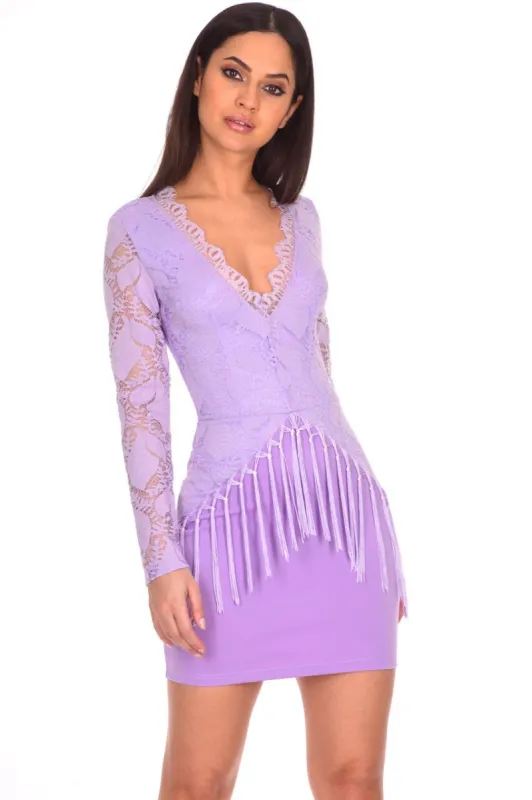 Lilac Tassel Embroidered Lace Dress sold by AX Paris