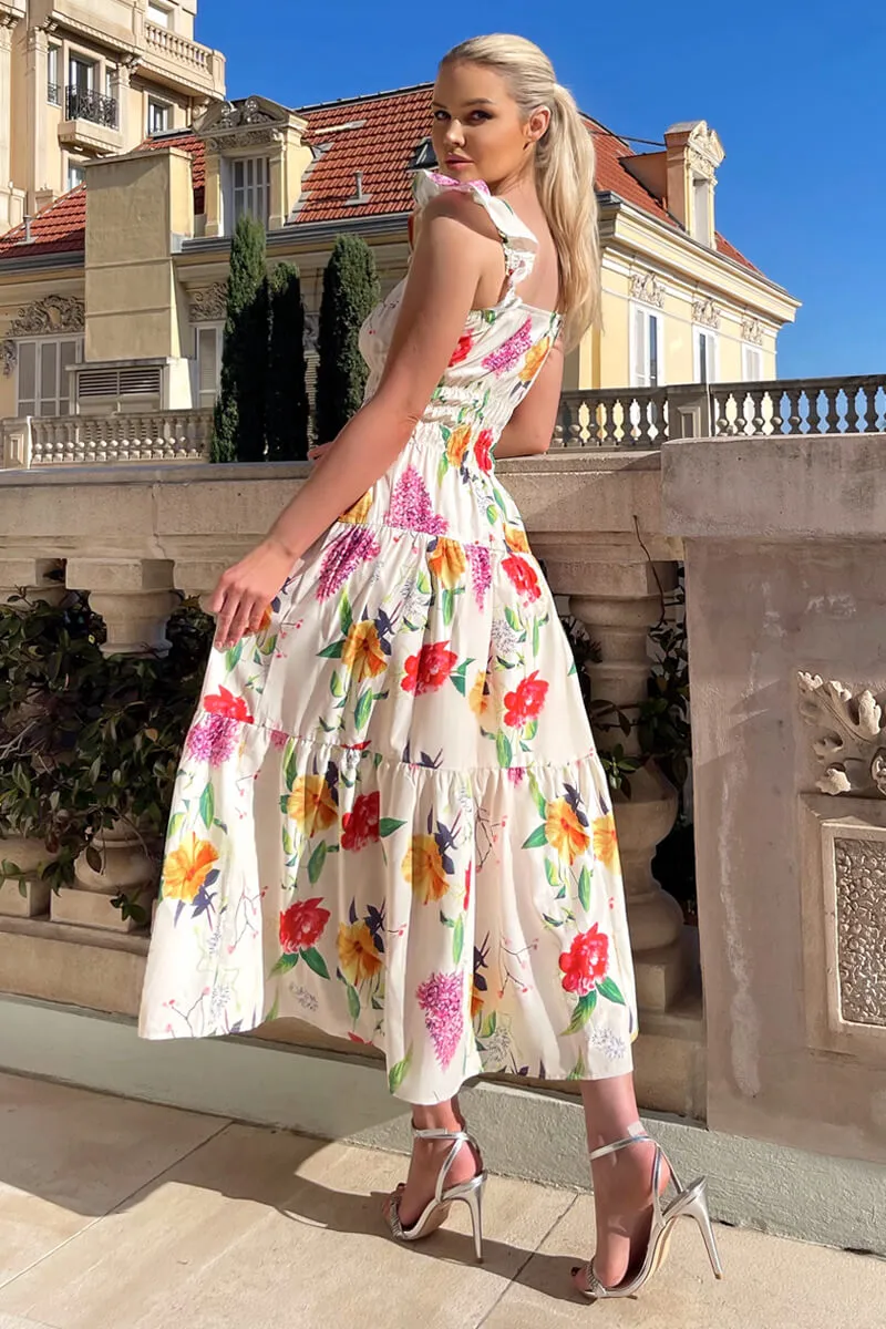 Cream Floral Printed Frill Strap Midi Dress sold by AX Paris product image thumbnail 4