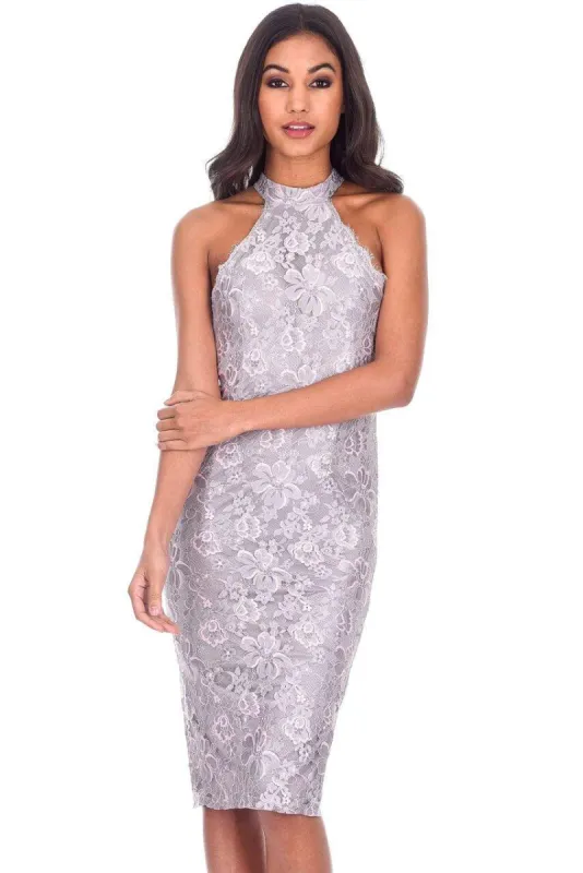 Grey Lace Cut In Neck Midi Dress sold by AX Paris