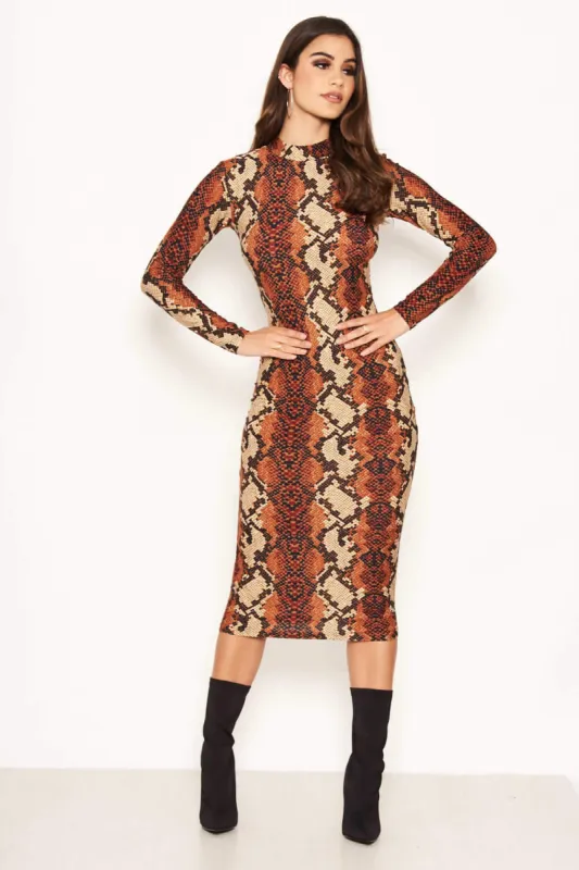 Rust Snake Print Midi Dress sold by AX Paris