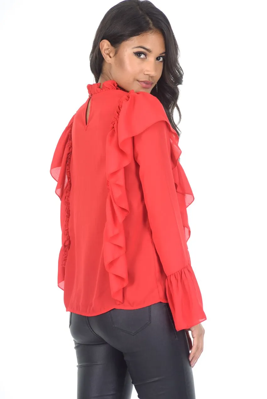 Red Frill Long Sleeved Top sold by AX Paris product image thumbnail 3