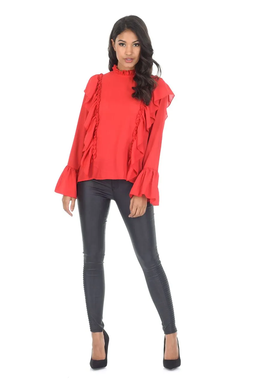 Red Frill Long Sleeved Top sold by AX Paris product image thumbnail 2
