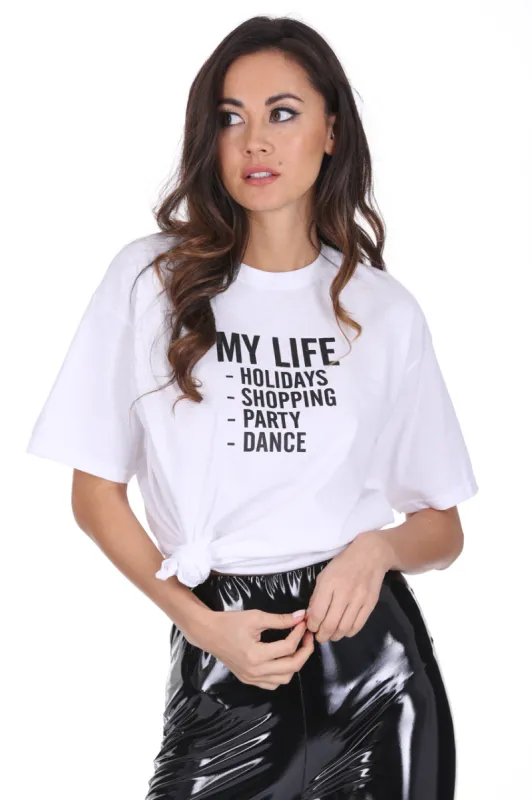 White My Life Slogan T-Shirt sold by AX Paris