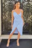 Ice Blue Gold Buckle Strap Wrap Dress sold by AX Paris