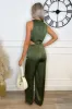 Khaki Satin Cut Out Waist Full Length Jumpsuit sold by AX Paris