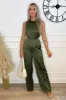 Khaki Satin Cut Out Waist Full Length Jumpsuit sold by AX Paris
