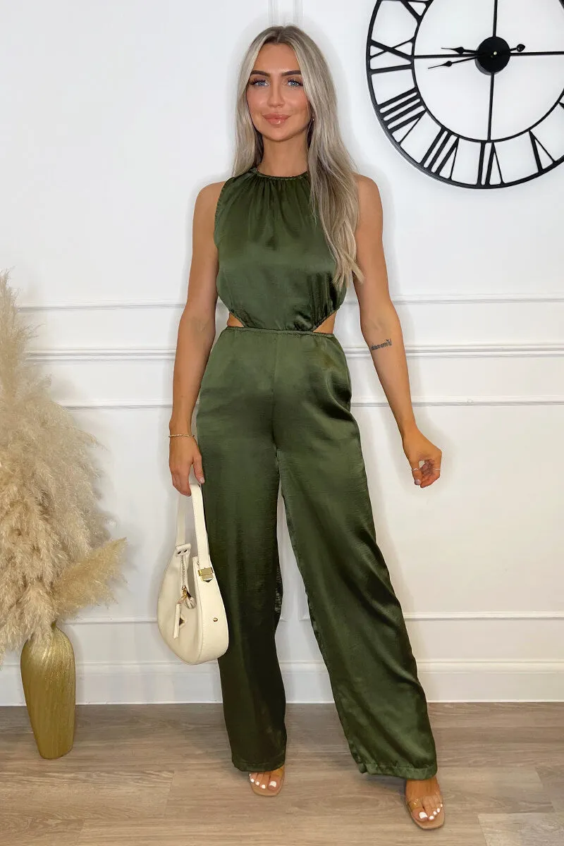 Khaki Satin Cut Out Waist Full Length Jumpsuit sold by AX Paris product image thumbnail 2