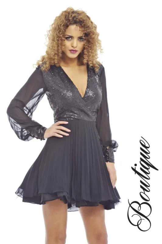 Self Coloured Sequin Kick Out Net Pleat  Dress sold by AX Paris