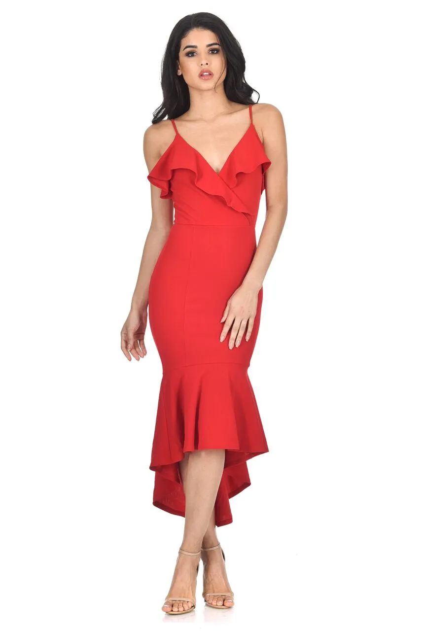 Red Wrap Fishtail Midi Dress sold by AX Paris product image thumbnail 3