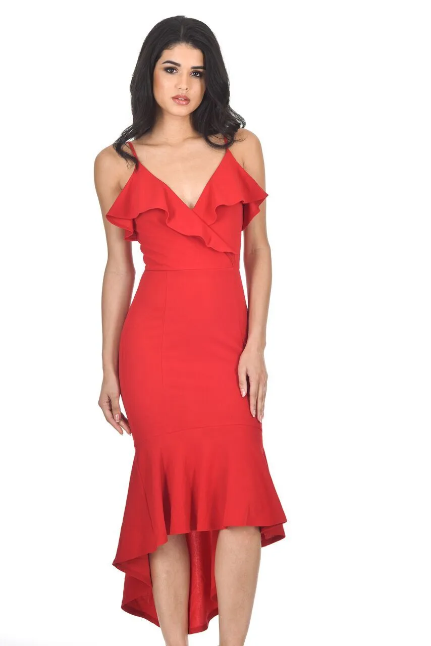 Red Wrap Fishtail Midi Dress sold by AX Paris product image thumbnail 2