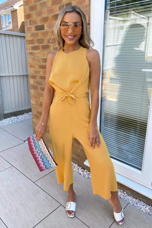 Yellow Tie Front Detail Jumpsuit sold by AX Paris