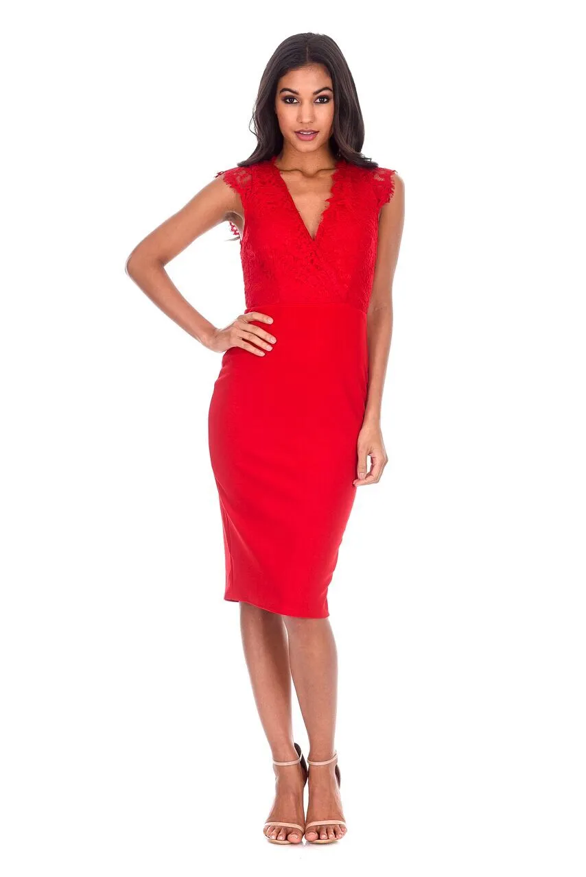 Red V-Neck Lace Midi Dress sold by AX Paris product image thumbnail 2