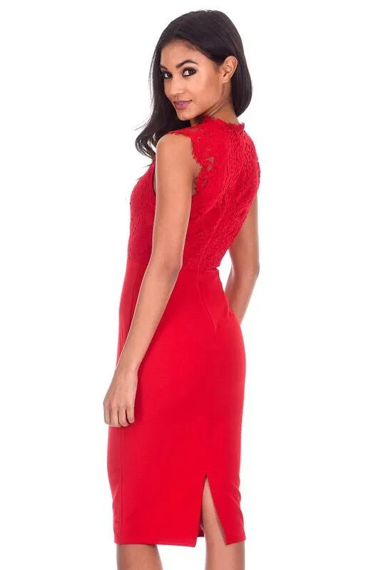 Red V-Neck Lace Midi Dress sold by AX Paris product image thumbnail 3