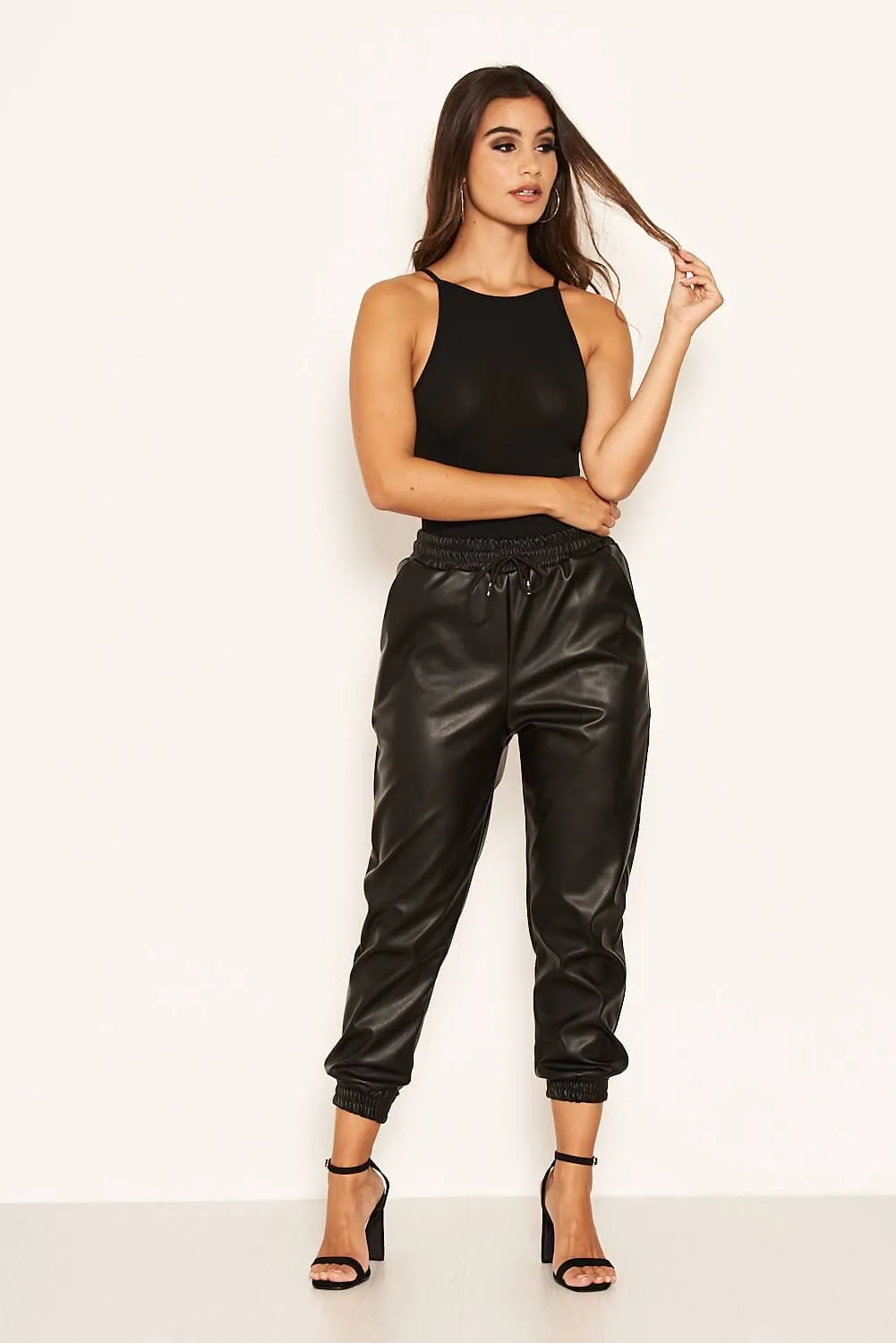Black Faux Leather Joggers sold by AX Paris product image thumbnail 5